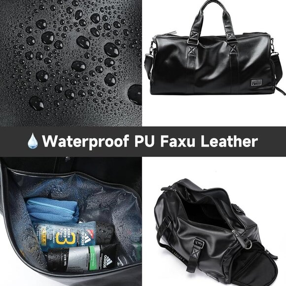 Leather Duffle Travel Gym Bag for Men with Shoe Compartment, 32L PU Leather Week - Picture 7 of 8